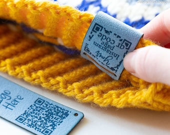 Etiquetas de código QR personalizadas: etiquetas de cuero vegano para tejer y crochet