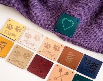Personalized Vegan Leather Knitting Tags: Custom Sewing Labels