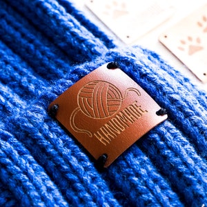 Custom Leather Labels, Personalizable Leather Labels for Handmade Berets, Sew On Tags For Cloths, Tags for Knitted Items, Gift for Grandma