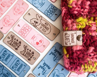 Etiqueta de producto de piel sintética: Etiqueta para proyecto de crochet y tejido (25 mm x 70 mm)