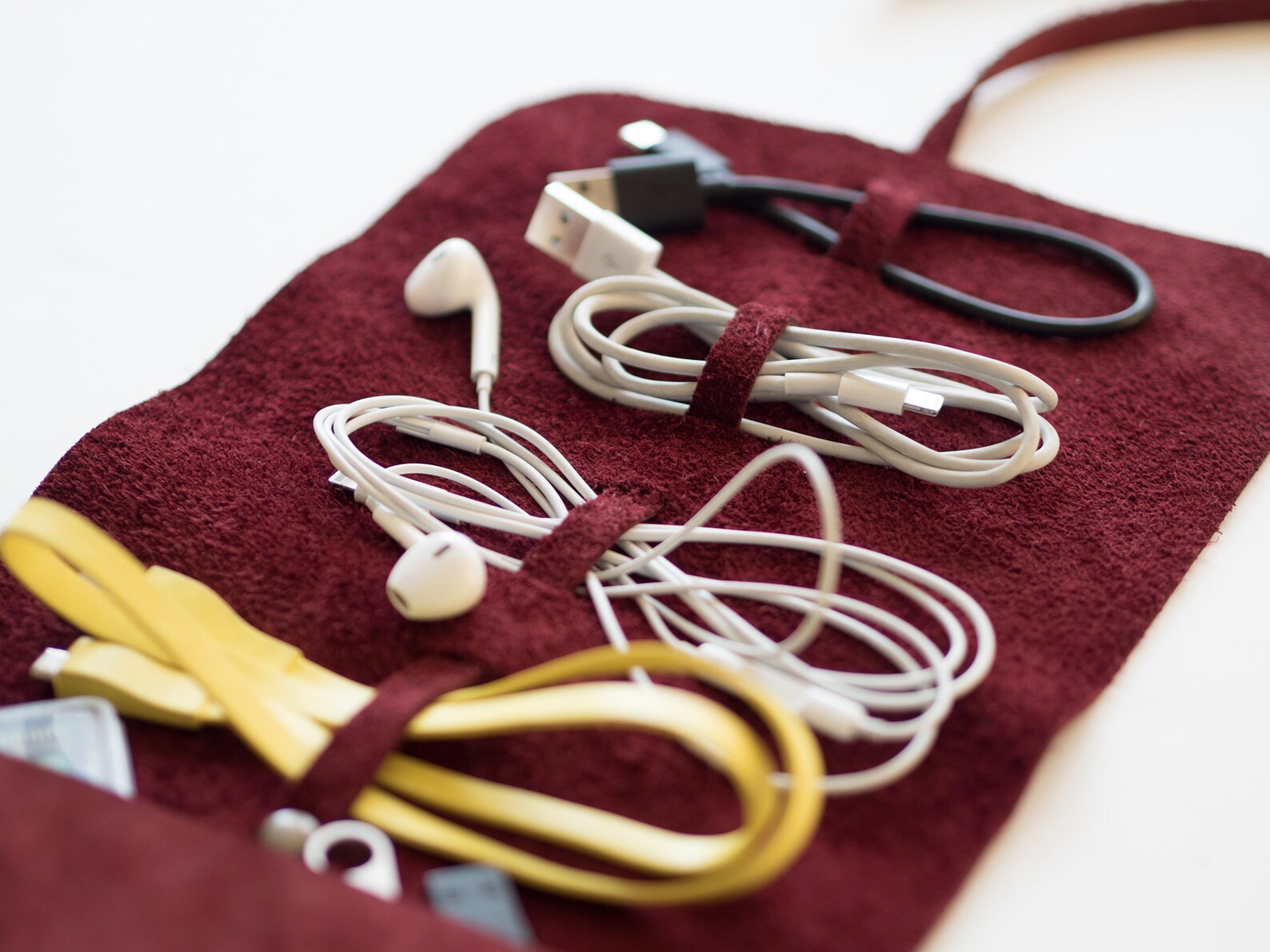 Leather Cable Organizer Travel Charger Roll Tech Cord Case Etsy