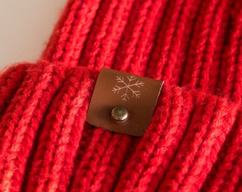 Knitting Labels, Custom Branding Tags, Leather Etiquette, Tags with Screw On Rivets, Crochet Beret Tags, Leather Tags, Amigurumi Leather Tag