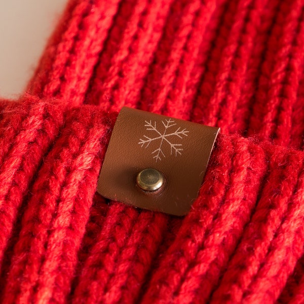 Knitting Labels, Custom Branding Tags, Leather Etiquette, Tags with Screw On Rivets, Crochet Beret Tags, Leather Tags, Amigurumi Leather Tag