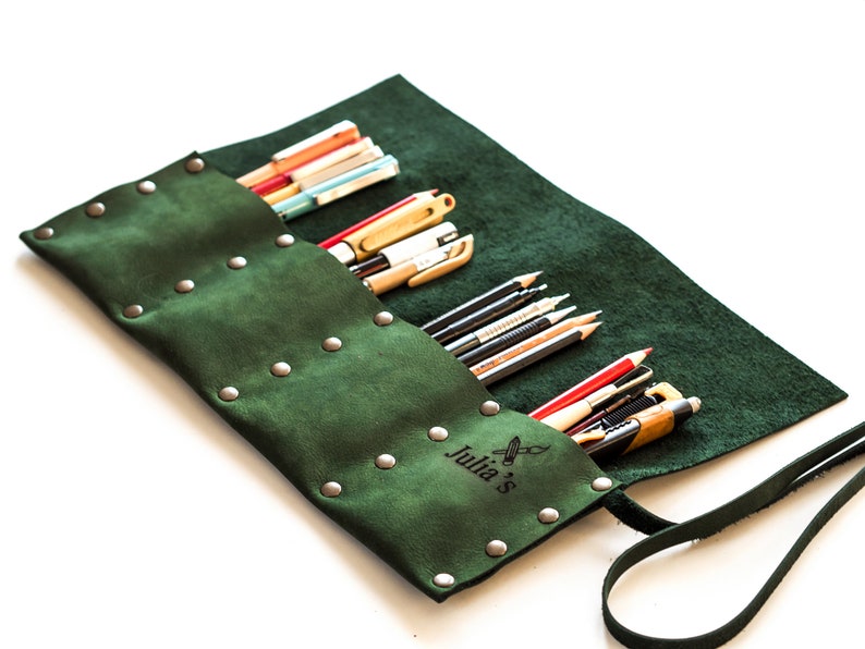 Leather Pencil Roll Paint Brush Holder Artist Travel Roll Up Etsy
