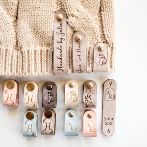 20 pieces label set, Beanie Tags, Labels for Knitted Items With Rivets, Small Suede Tags, Custom Labels for Handknits, Tags with Initials