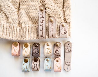 Beanie Tags, Labels for Knitted Items With Rivets, Small Suede Tags, Custom Labels for Handknits, Tags with Initials