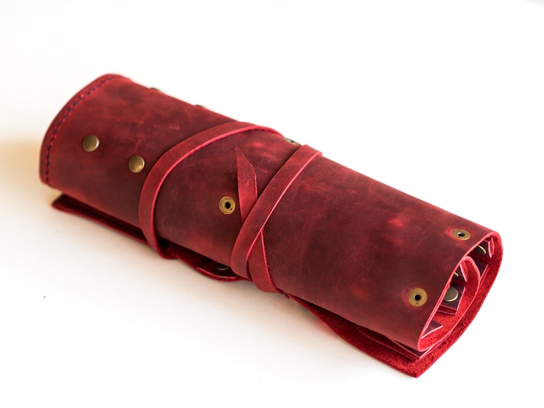 Travel Jewelry Organizer Red Leather Jewellery Roll Necklace Etsy