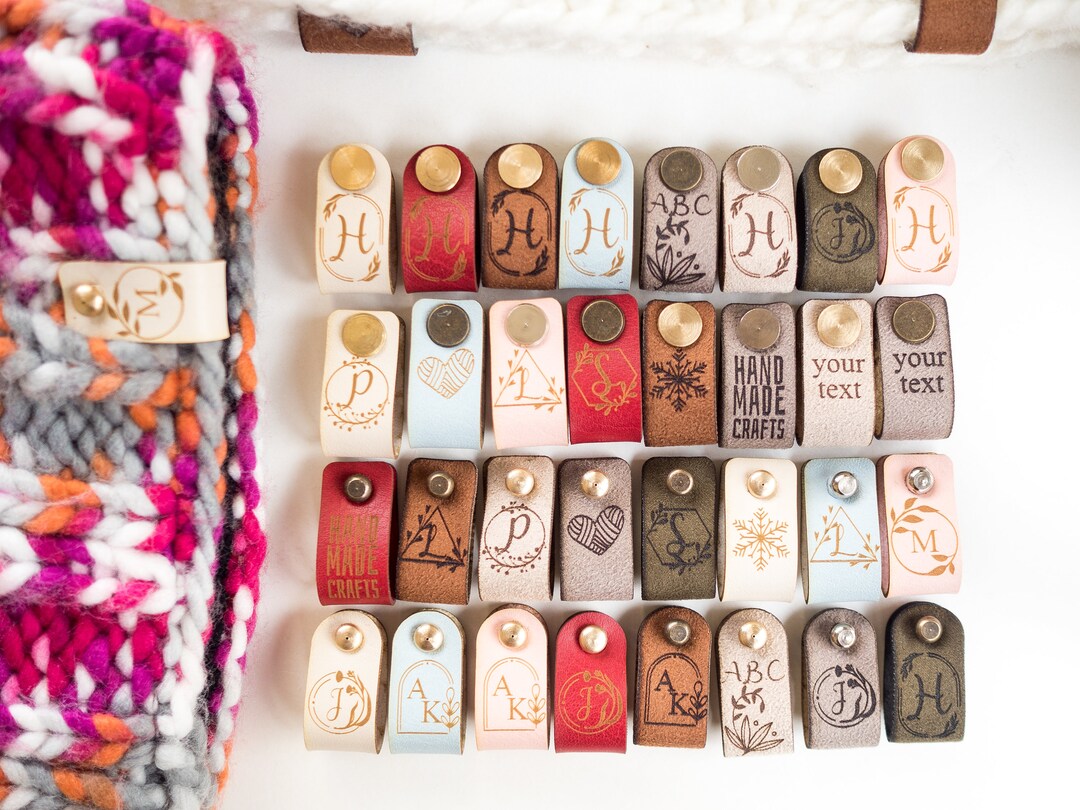 50 Pieces Set, Beanie Tags With Flat Rivets, Personalized Leather
