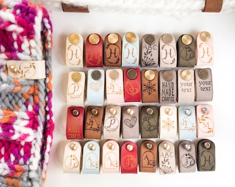 Personalized Vegan Leather Beanie Tags with Rivets