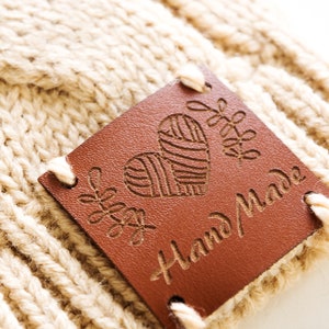 Custom Branding Labels for Knitted Items, Sew On Tags For Handmade Cloths, Personalizable Sewing Labels for Handmade Berets, Crochet Tags