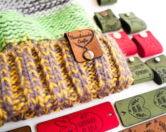 Etiquetas de cuero vegano hechas a mano: etiquetas para crochet y punto (25 mm x 70 mm)