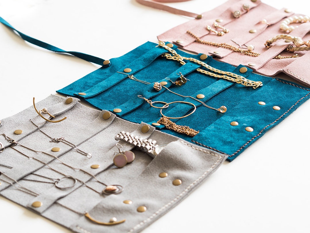 Jewelry Organizer, Personalized Jewelry, Jewelry Leather Roll, Suede