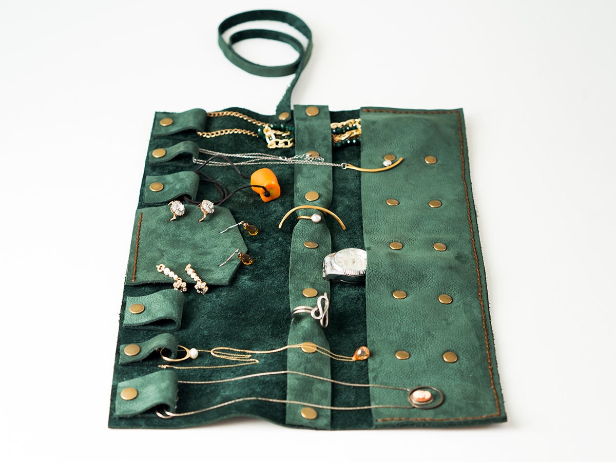 Leather Jewelry Travel Organizer Personalized Jewelry Roll Etsy