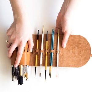 Personalized Leather Artist Brush Roll: Calligraphy Pen & Pencil Case