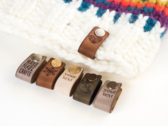  Customizable Vegan Leather Branding Tags, Personalized Labels  with Metal Rivets, HandKnit Beanie Crochet Tags, Personalized Faux Leather  Tags, Handmade Tags Logo Icon Brand Print : Clothing, Shoes & Jewelry