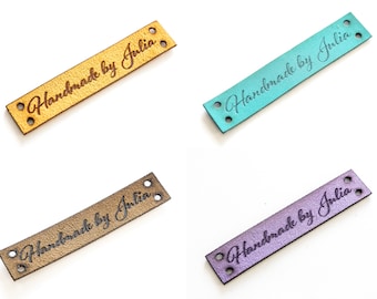 Etiquetas de costura personalizadas em couro vegano: etiquetas de tricô personalizadas (57 mm x 12 mm)