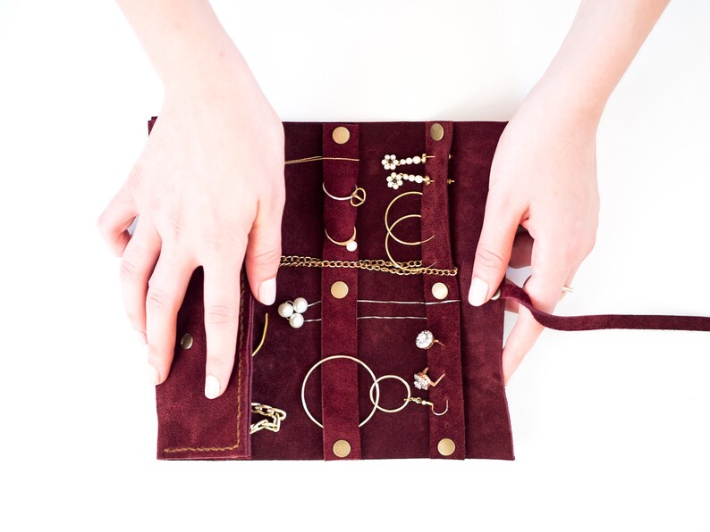 Suede Jewelry Organizer Personalized Jewelry Claret Red Etsy
