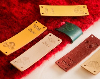 Etiquetas personalizadas de piel sintética: costura, crochet y tejido (49 mm x 15 mm)