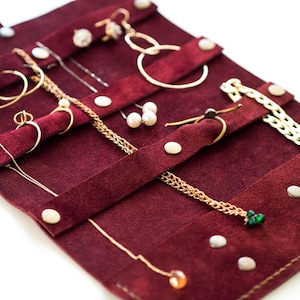 Organizador de joyas de viaje, Rollo de cuero, Estuche de titular de joyas, Caja de joyería de gamba personalizada, Bolsa de bolsa de cuero, Regalo nupcial para ella