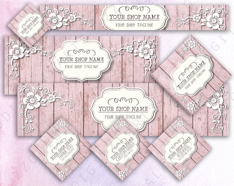 Vintage Etsy Shop Banner Template Kit Old Rustic Wooden Shop Etsy
