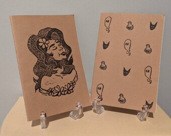 MEDUSA + Friends | hand linoleum printed notebooks | 2 pack