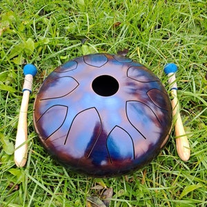 Handmade hank drum 12&#39;&#39;, with 10 tongues, burned finish, 440, 432 444/528 hz
