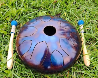 Tambor de madeja hecho a mano de 12'', con 10 lengüetas, acabado quemado, 440, 432 444/528 hz