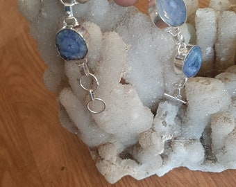 Beautiful blue/purplish solar quartz gemstone handcrafted gemstone bracelet 8 in