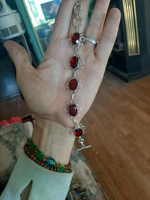 Beautiful 5 stone Cherry Ruby 8 inch gemstone bra… - image 3