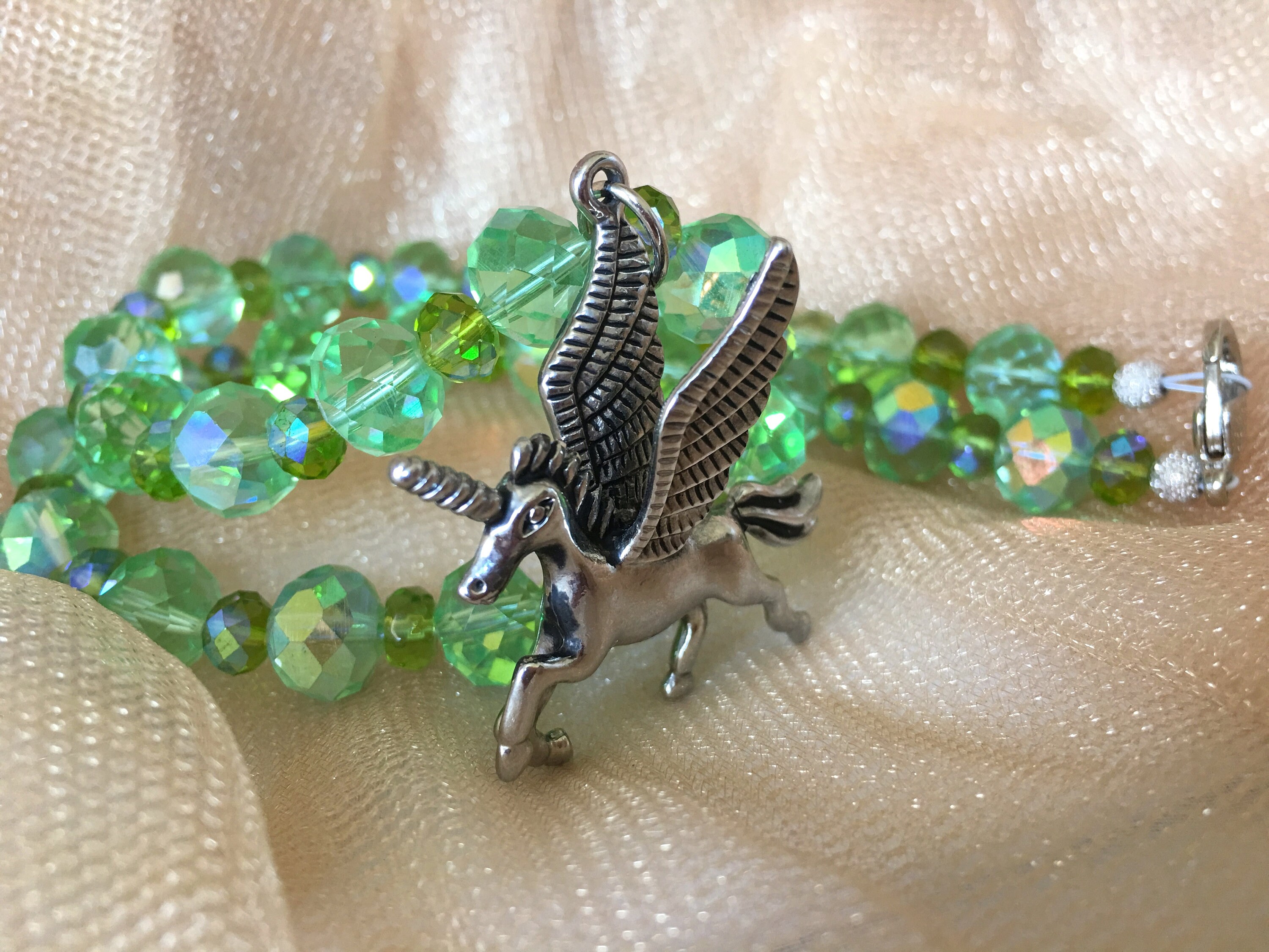 Unicorn Charm Necklace. Beaded Unicorn Pegasus Necklace. Etsy