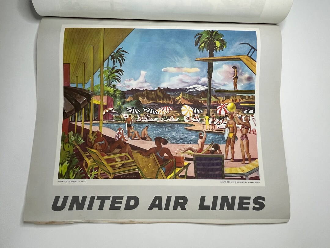 Vintage United Airlines Calendar Travel Posters 1960s Painted Etsy