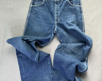 Vintage 70s The Squire Shop Mens Jeans 32x26 Dark Blue Straight Wide Leg