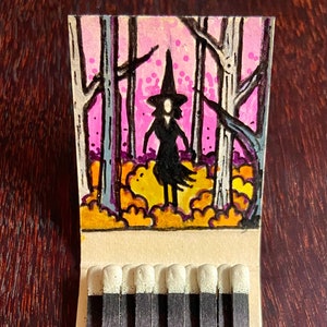 Vintage Funeral Home Matchbook with Hand Painted Witch in the Forest Scene