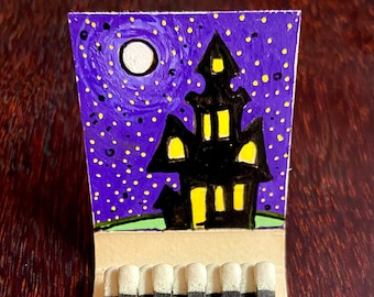 Vintage Funeral Home Matchbook with Hand Painted Haunted House Scene