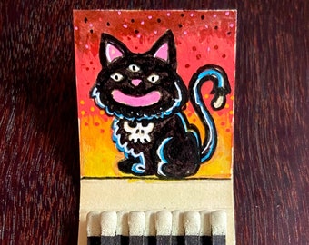 Vintage Funeral Home Matchbook with Hand Painted Spooky Cat Portrait