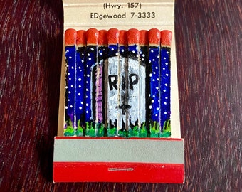 Vintage Funeral Home Matchbook with Hand Painted Gravestone Art. Match art for Halloween!