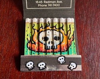 Vintage Funeral Home Matchbook with Hand Painted Flaming Skull