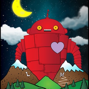 Missoula Robot Rampage The machines are taking over Colorful fun art print from Missoula, Montana. Red, Black, Yellow, Green, Brown. image 1