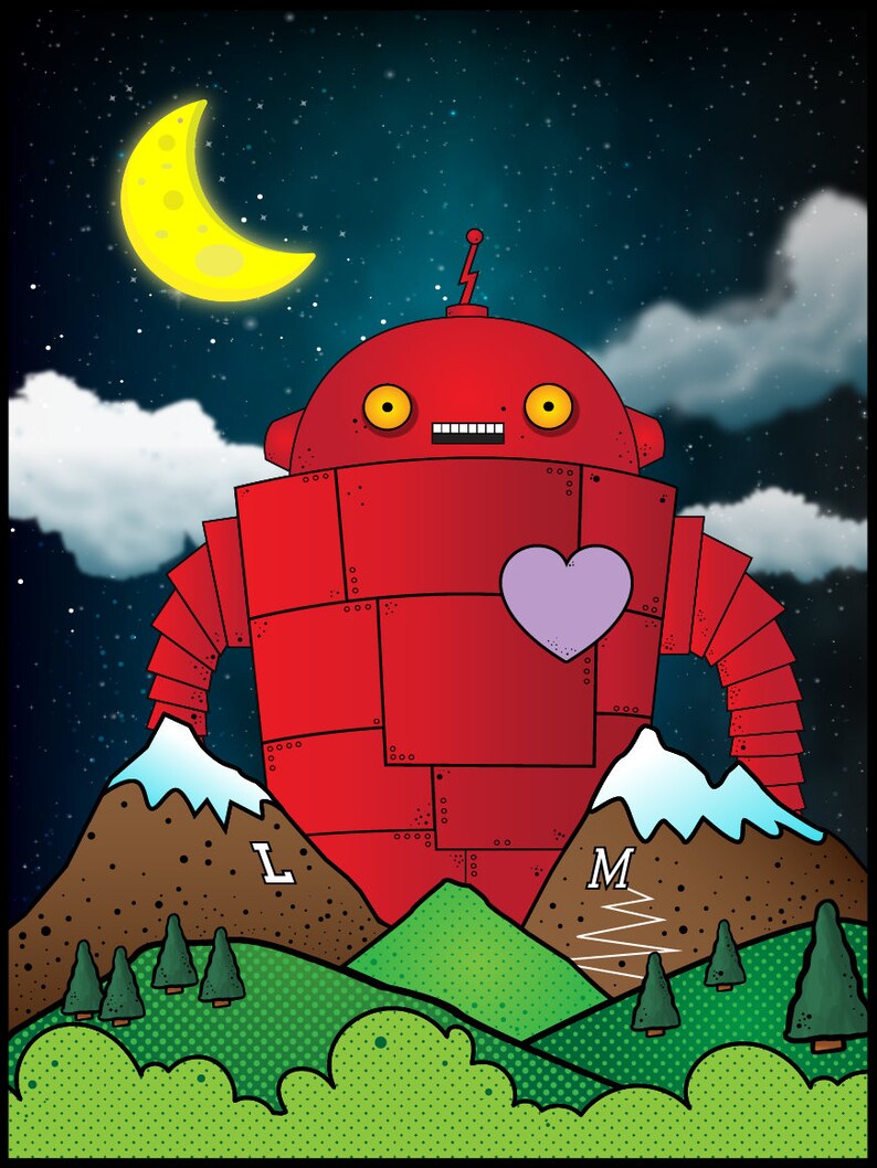 Missoula Robot Rampage The machines are taking over Colorful fun art print from Missoula, Montana. Red, Black, Yellow, Green, Brown. image 1