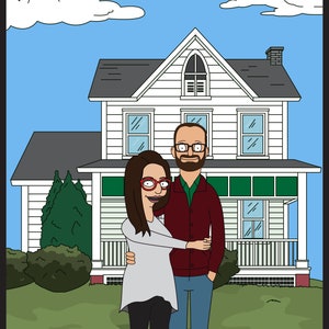 Custom Drawn Portrait & Background made from your pics. Digital file you can print. Great gift for  couples, families, weddings, engagements