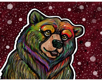 The Snow Bear(Grizzly Bear Print); Bright, Colorful Art from the Rocky Mountains of Missoula, Montana. Perfect Gift Idea! Go Griz!!