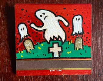 Vintage Funeral Home Matchbook with Hand Painted Dancing Ghost Scene