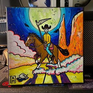 Death Rides A Horse Original abstract painting. Bright, colorful, surreal, trippy, macabre art. Acrylic on canvas image 7