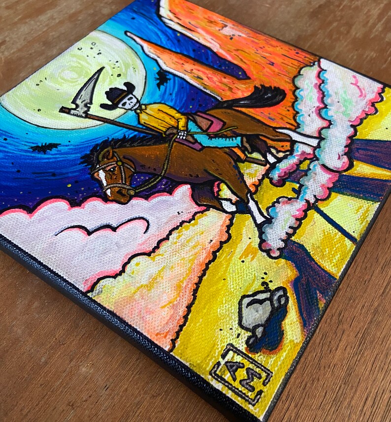 Death Rides A Horse Original abstract painting. Bright, colorful, surreal, trippy, macabre art. Acrylic on canvas image 5