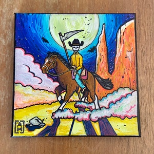 Death Rides A Horse Original abstract painting. Bright, colorful, surreal, trippy, macabre art. Acrylic on canvas image 1