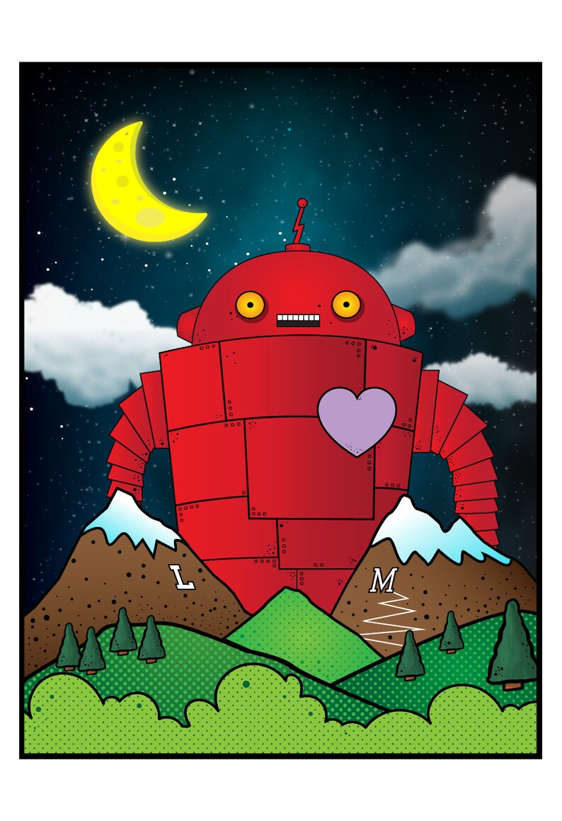 Missoula Robot Rampage The machines are taking over Colorful fun art print from Missoula, Montana. Red, Black, Yellow, Green, Brown. image 2