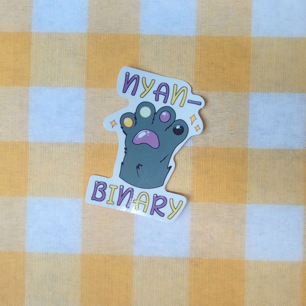 NYANBINARY: Pride Flag Cat Paw Sticker | Cute Anime Furry | LGBT Transgender Nonbinary | Stickers For Kitty Cat Toe Bean Lovers