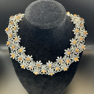 Vintage Taxco México Plata de ley Ojo de Tigre Pirámide Bib Declaración Collar 174g