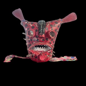 Vintage Leather Tigre Tiger Jaguar Mexican Battle Helmet Mask from Zitlala Guerrero Mexico RARE Folk Art