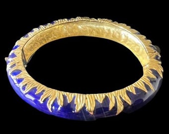 Vintage Cartier 18k Gold Blue Enamel Bangle Bracelet RARE